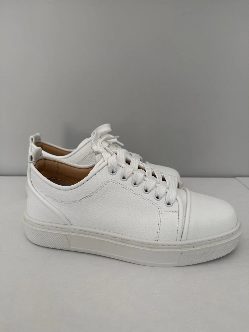 Christian Louboutin White Leather Low-Top Sneakers with Red Bottoms size 39